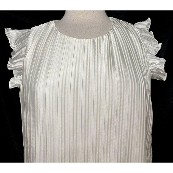 Jessica London Off White Accordion Pleat Ruffled Cap Sleeve Blouse 12W  NWOT - Picture 2 of 5